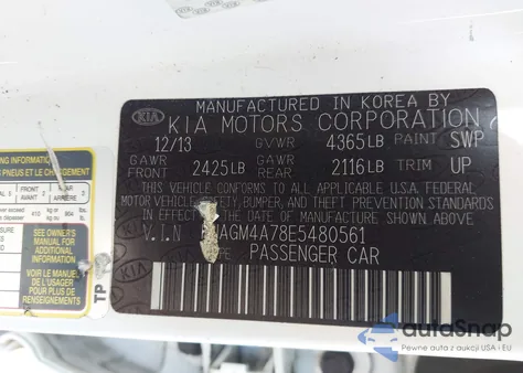 2014 Kia Optima Lx from USA, damaged, VIN KNAGM4A78E5480561